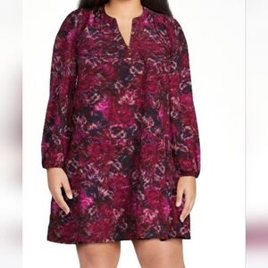 NWT Women’s Time and Tru Long sleeve Print Dress Size XXL